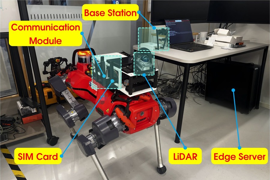 MobileROS experimental robot with LiDAR, mobile communication module, base station and edge server