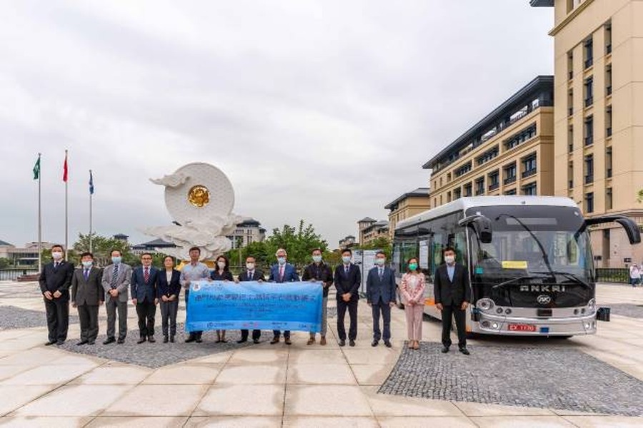 University of Macau autonomous bus and project team